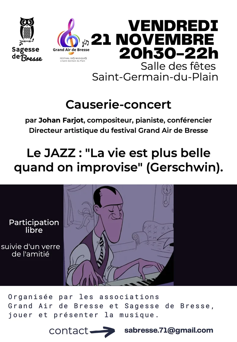 Affiche de la causerie-concert du vendredi 21 novembre, salle des fêtes de Saint-Germain-du-Plain
