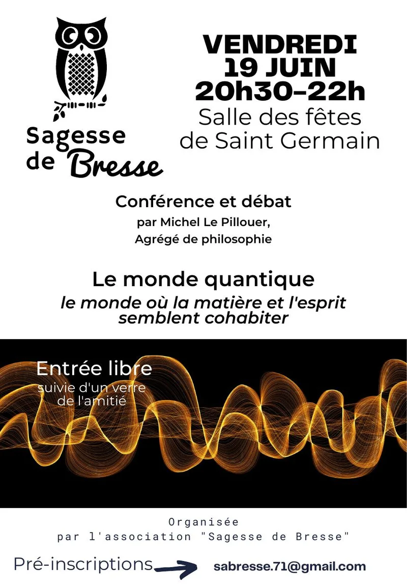 Affiche de la conférence « Le monde quantique », vendredi 19 juin 2026, salle des fêtes de Saint-Germain-du-Plain